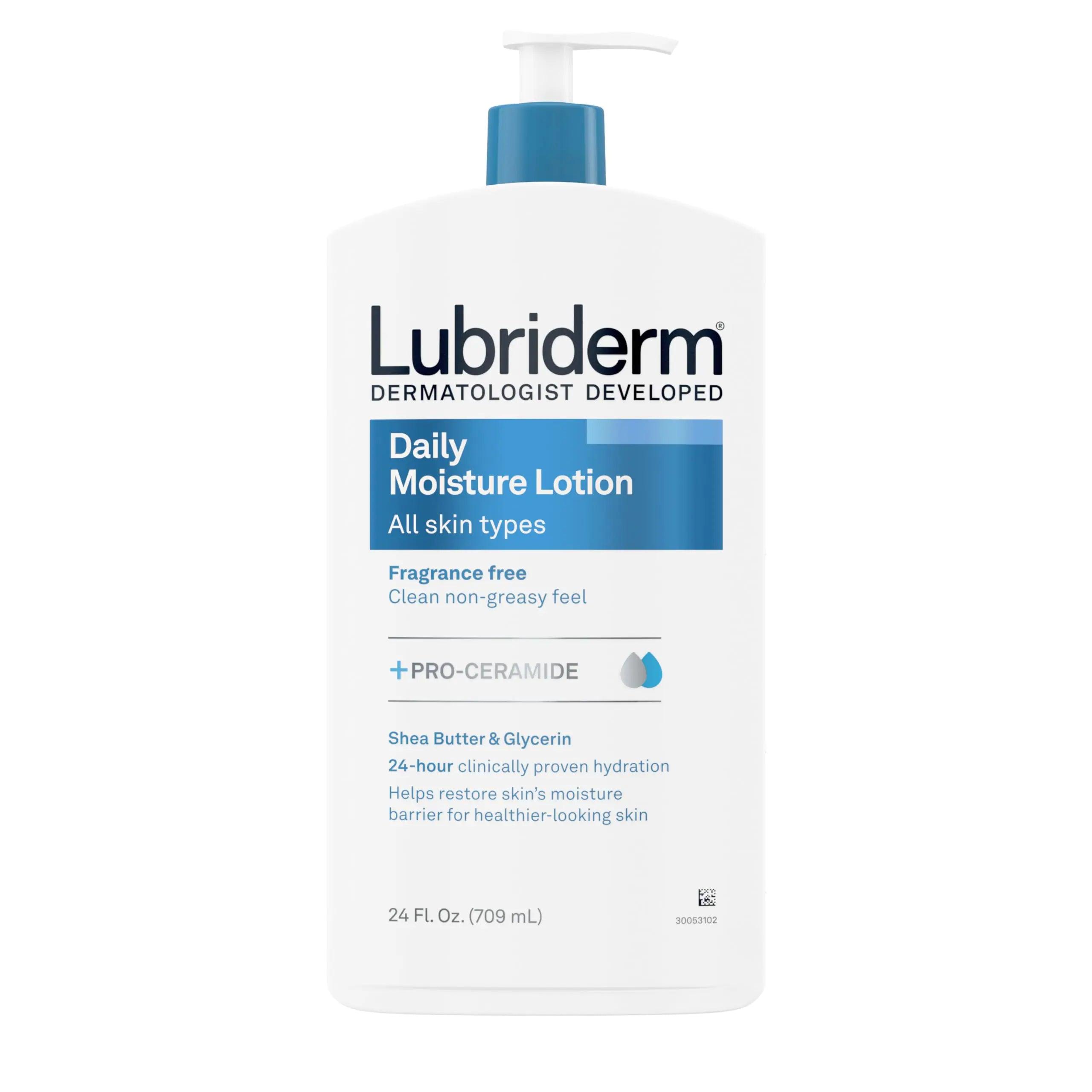 Lubriderm Fragrance Free Daily Moisture Lotion + Pro-Ceramide, Shea Butter & Glycerin, Face, Hand & Body Lotion for Sensitive Skin, Hydrating Lotion for Healthier-Looking Skin, 24 fl. oz - Evallys.com # #