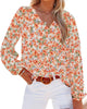 BTFBM Women Casual Boho Blouse Fashion Floral Shirts V Neck Long Puff Sleeve Lightweight Chiffon Summer Fall Tops 2024 Floral Orange Large - Evallys.com