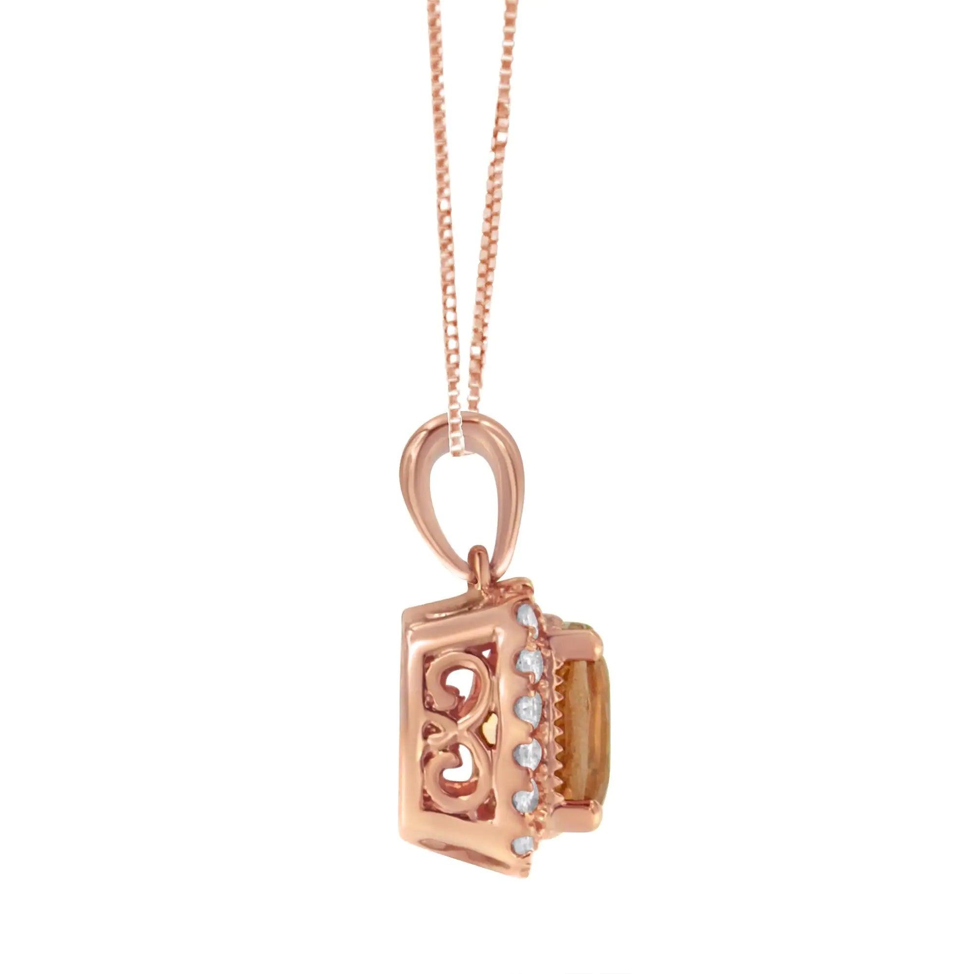 10K Rose Gold 1/4ct Diamond and 8MM Peach Morganite Gemstone Square Pendant (H-I, I1-I2) - Evallys.com # #