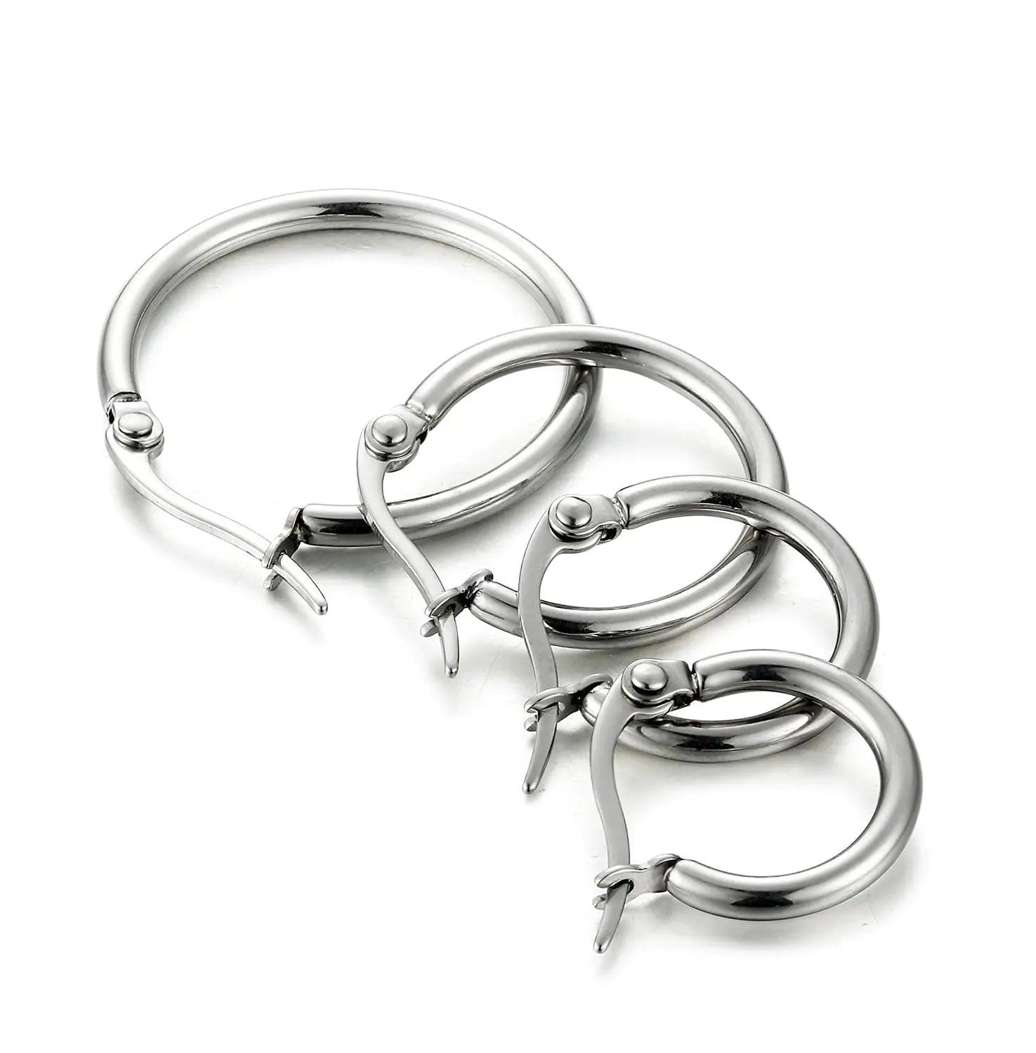 ORAZIO 4 Pairs Stainless Steel Hoop Earrings Set Cute Huggie Earrings for Women,10MM-20MM A: Silver-tone,4 pairs - Evallys.com # #