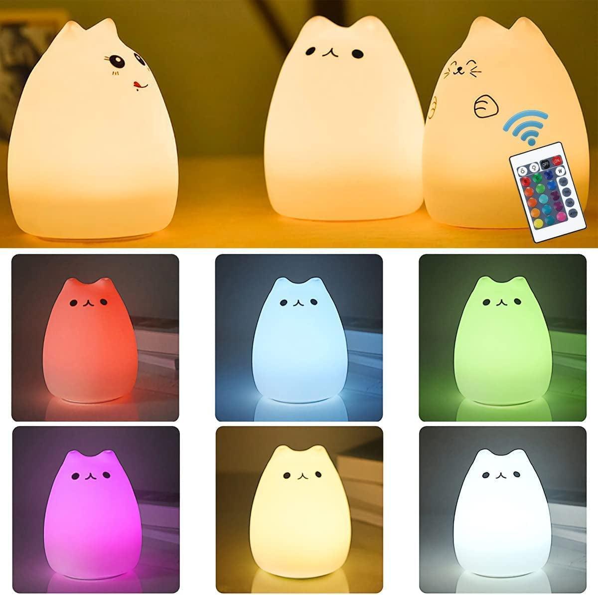 Cat Lamp, Neojoy Remote Control Silicone Kitty Night Light for Kids Toddler Baby Girls Rechargeable Cute Kawaii Nightlight , White , 4 Piece Set - Evallys.com # #