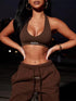 Sporty Two Piece Set Girl Halter Crop Tops+Drawstring Sweatpants Slim Activewear Casual Gym Workout Fitness Womens Outfits - Evallys.com # #