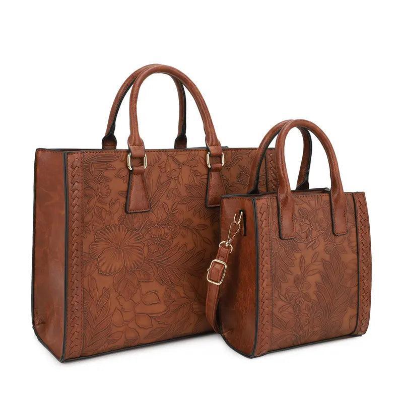 Bagparty Exclusive 2-Piece Vegan Leather Tote Bag Set - Hibiscus Flower - Evallys.com # #