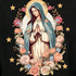 Long-Sleeved Sweater with Dropped Shoulders, Floral Print with the Virgin Mary Hoodie - Evallys.com # #