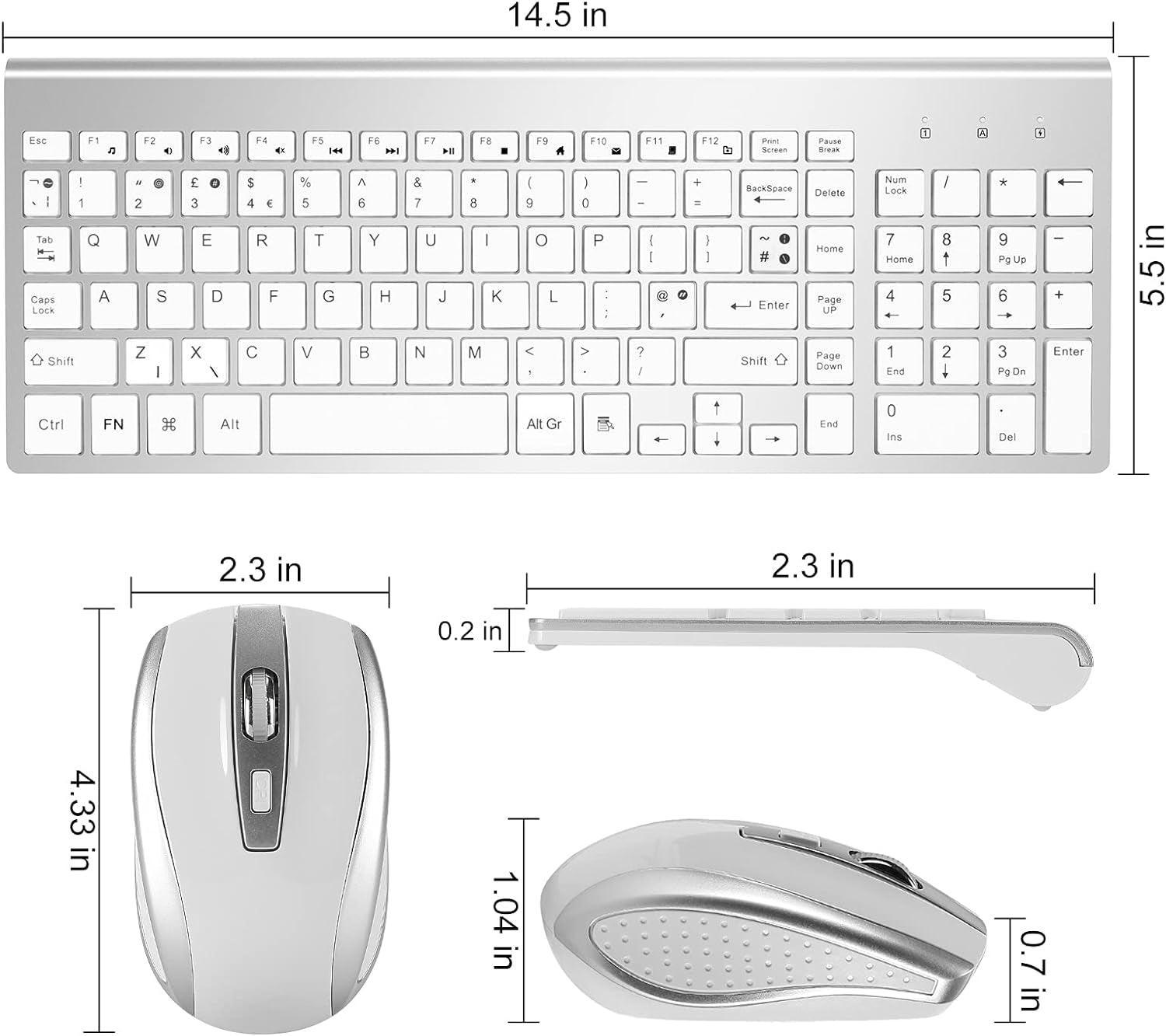 Wireless Keyboard and Mouse Combination, USB Ultra-Thin 2.4G Wireless Mouse, Compact Full-Size Digital Keyboard Laptop (Silvery White) - Evallys.com # #