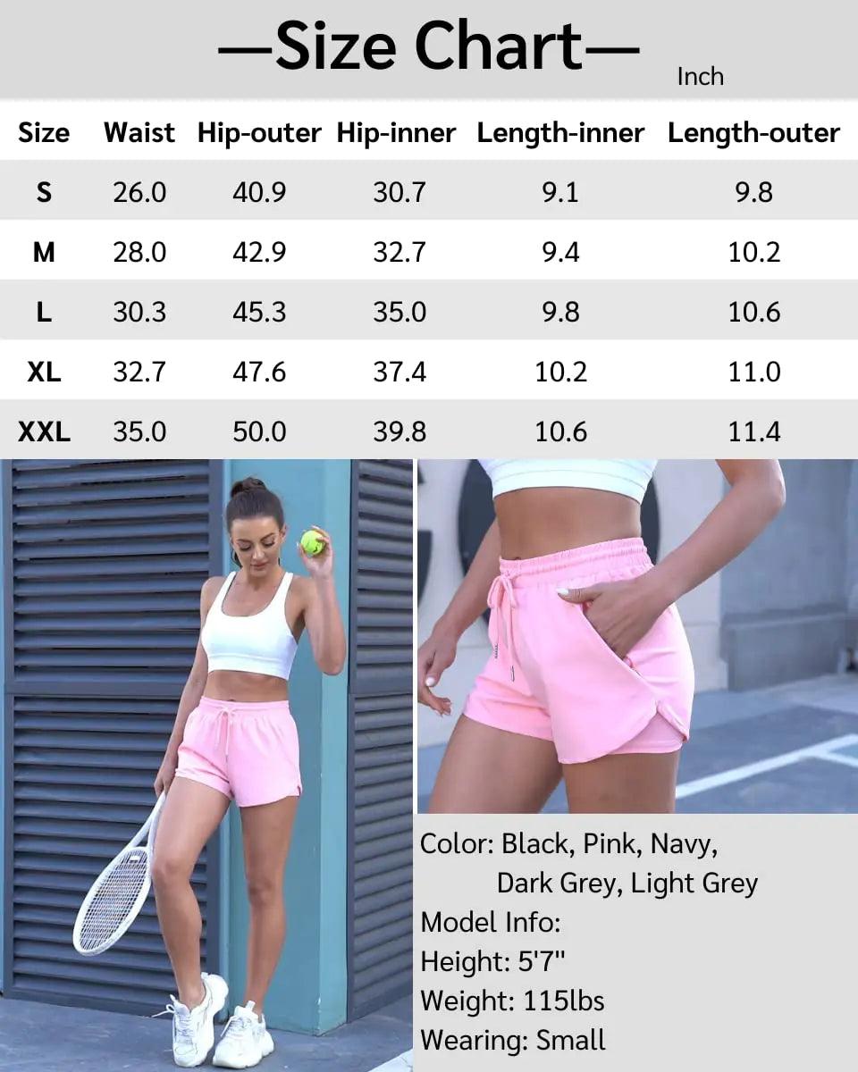 Women's Running Shorts with Liner 3 Zipper Pockets Elastic Workout Athletic Gym Yoga Shorts Small Pink - Evallys.com # #