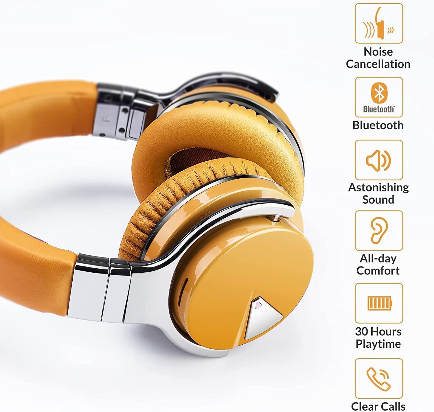 Silensys E7 Active Noise Cancelling, Bluetooth Headphones with Microphone Deep Bass Wireless, over Ear, Comfortable Protein Earpads, 30 Hours Playtime for Travel/Work, Yellow - Evallys.com # #