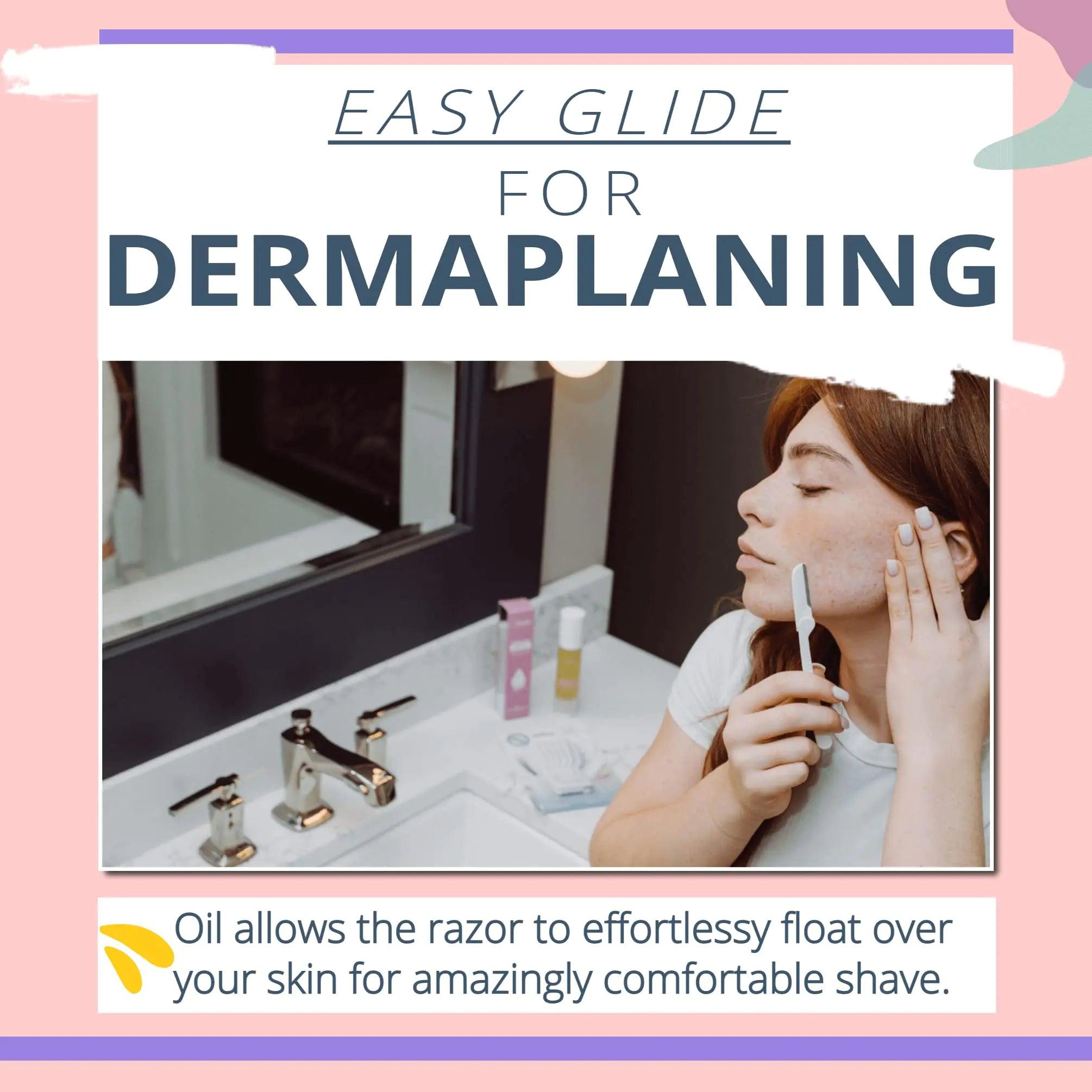 Dermaplaning Oil - Smooth Glide Skin Barrier Shave Oil for Women - Use with Dermaplaning Tool, Face Razor, Eyebrow Razor, Microblades for Face - Softens Area Pre Shave & After Shave - Evallys.com # #