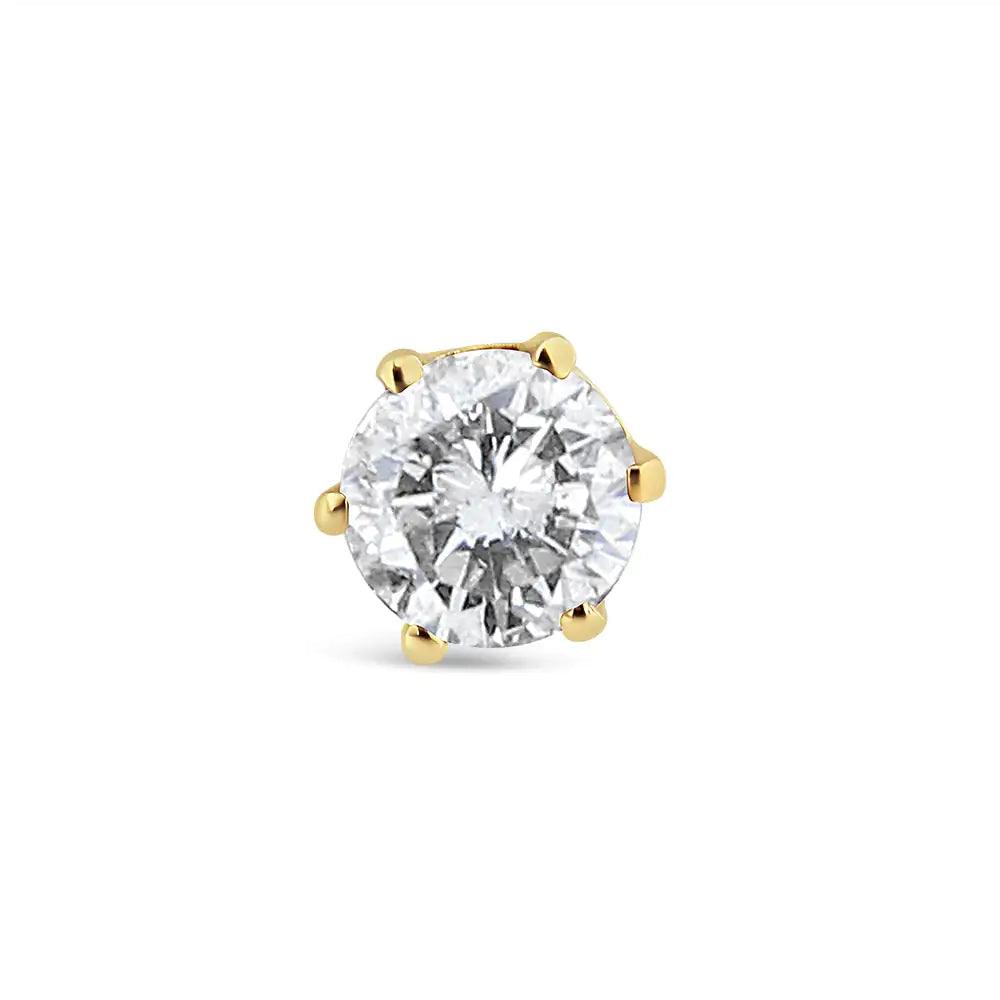 14K Yellow Gold Diamond Solitaire 6-Prong Single Solitaire Stud Earring (3/8 cttw, I-J Color, I2-I3 Clarity) - Evallys.com # #