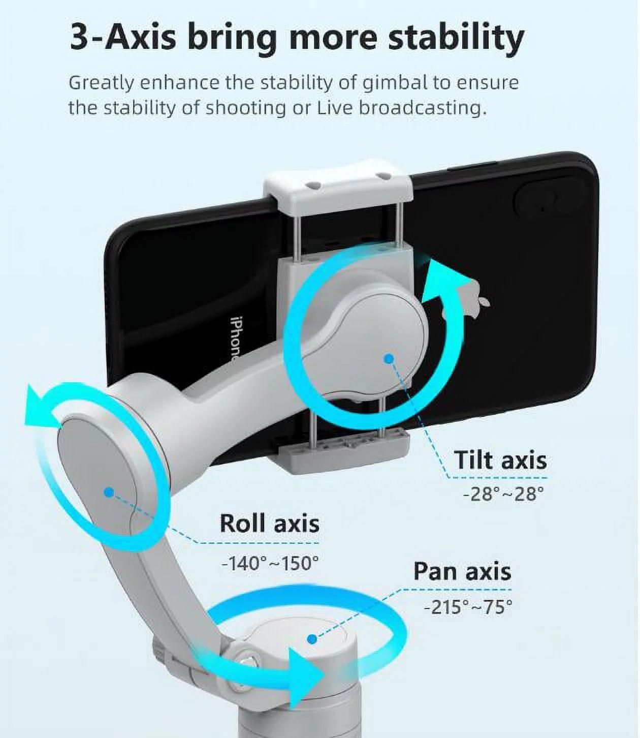 HANCELANT HQ3 SK062 Smartphone Stabilizer, 3-Axis Foldable Pocket Gimbal, Stable Perfect Selfies, Smooth Video, Compatible with Iphone and Android - Evallys.com # #