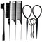 8Pcs Black Hair Brushes Set with 4Pcs Topsy Tail Tools, Teasing Bristle Brush, Edge Control Brush, and 2Pcs Metal Pin Rat Tail Combs for Women's Hair Styling and Brushing - Evallys.com # #