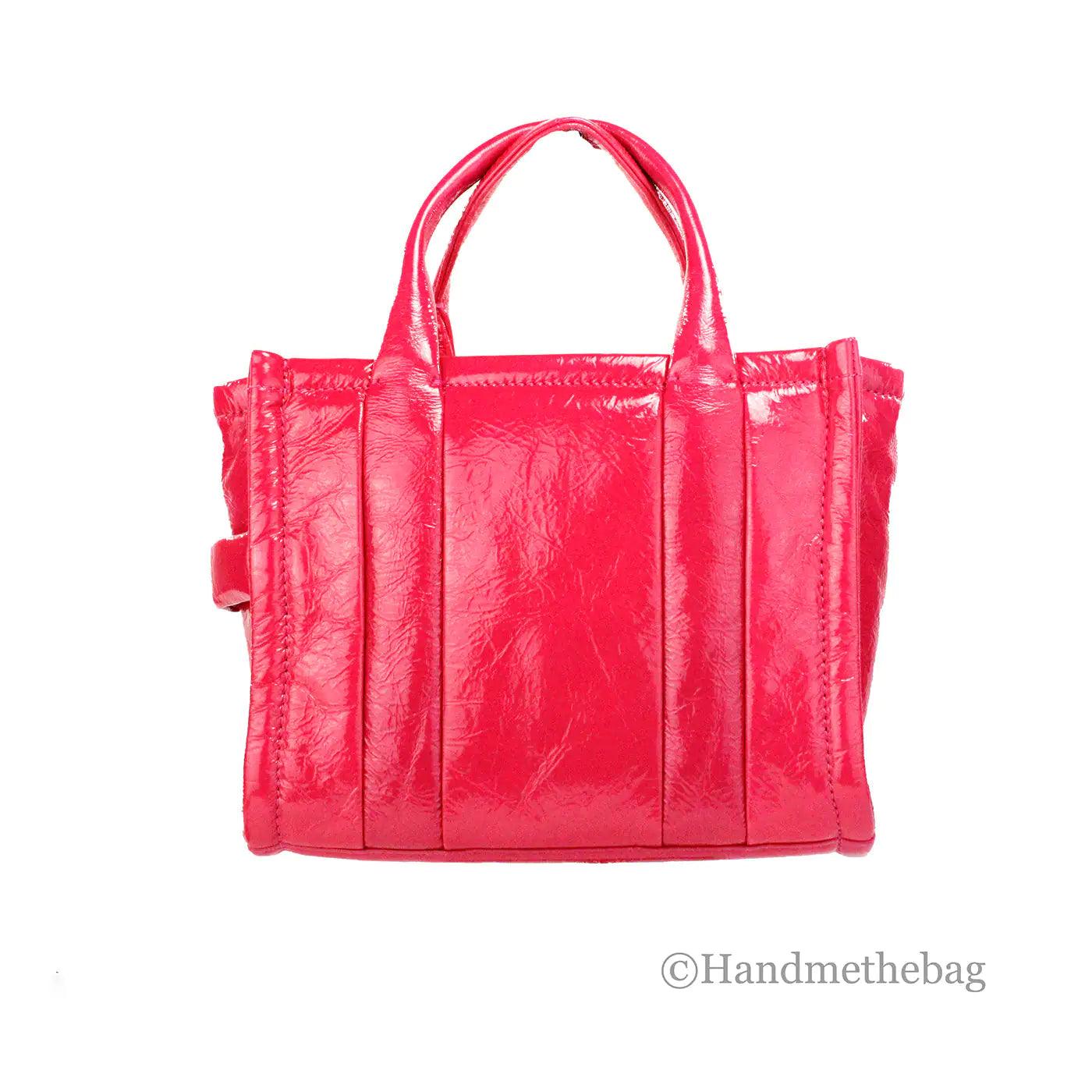 Marc Jacobs The Shiny Crinkle Mini Magenta Leather Tote - Evallys.com # #