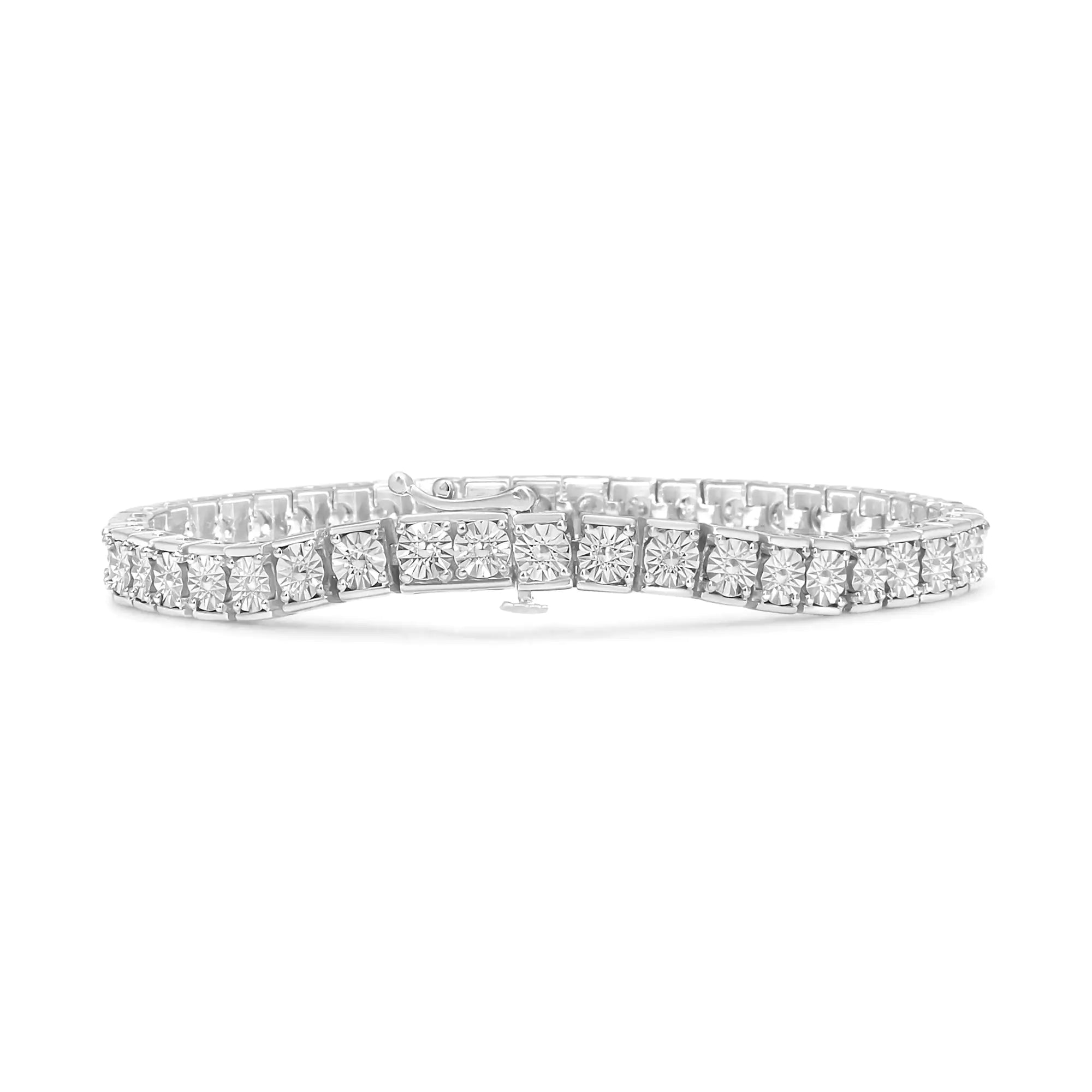 .925 Sterling Silver 1/4 Cttw Miracle Set Diamond and Beading Classic Tennis Bracelet (I-J Color, I2-I3 Clarity) - 7.25" Inches - Evallys.com # #