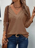 Dokotoo Women's Tops Dressy Casual V Neck Long Sleeve Buttons Hollow Out Lace Embroidered Blouses Shirts Small Camel - Evallys.com # #