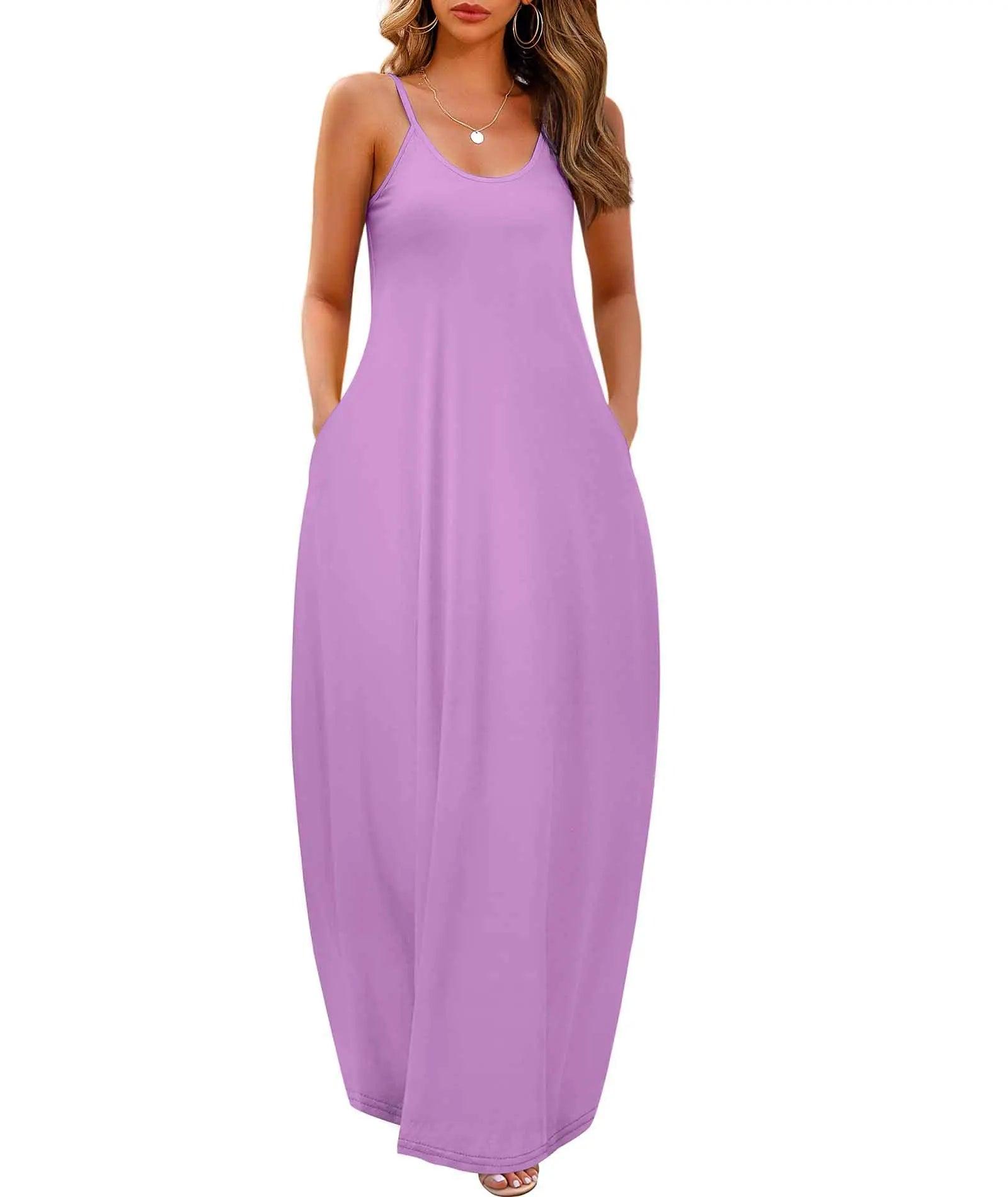 Wolddress Womens 2024 Casual Sleeveless Sundress Plus Size Loose Plain Long Summer Beach Maxi Dress with Pockets S-5X Large Gradient-babyblue Pink - Evallys.com # #