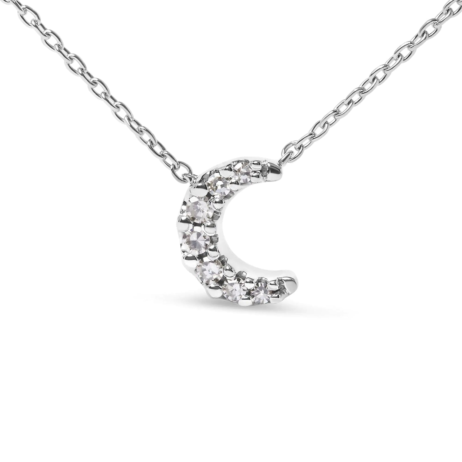 10K White Gold Diamond Accented Crescent Moon Shaped 18