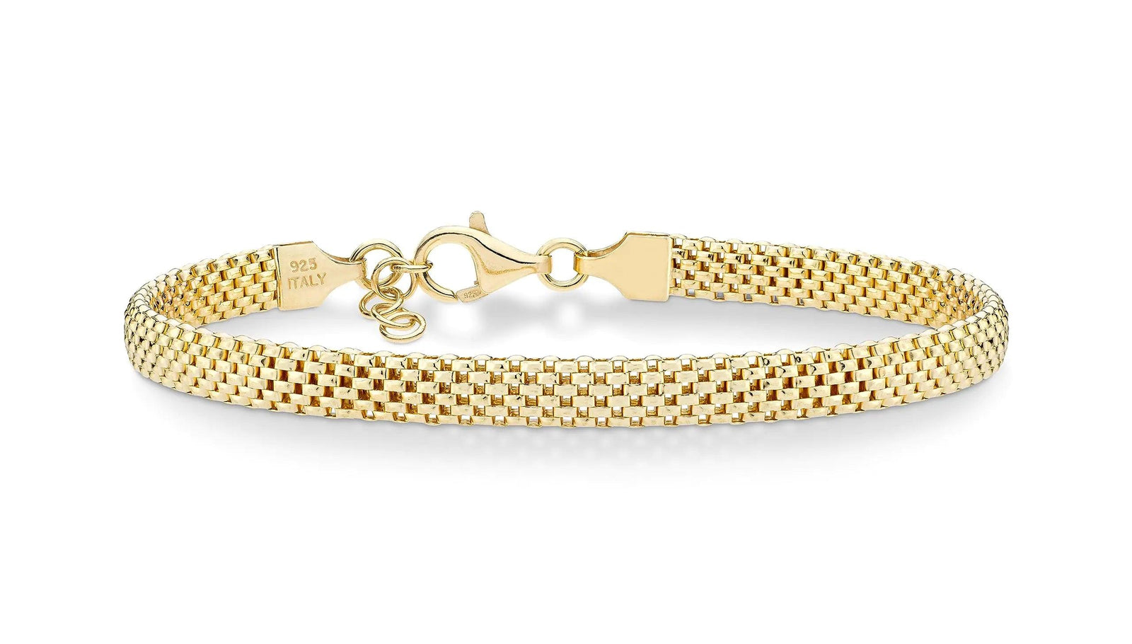 Miabella 18K Gold Over Sterling Silver Italian 5mm Mesh Link Chain Bracelet for Women, 925 Made in Italy Length 6.5 Inches + 0.5 Ext. (X-Small) - Evallys.com # #