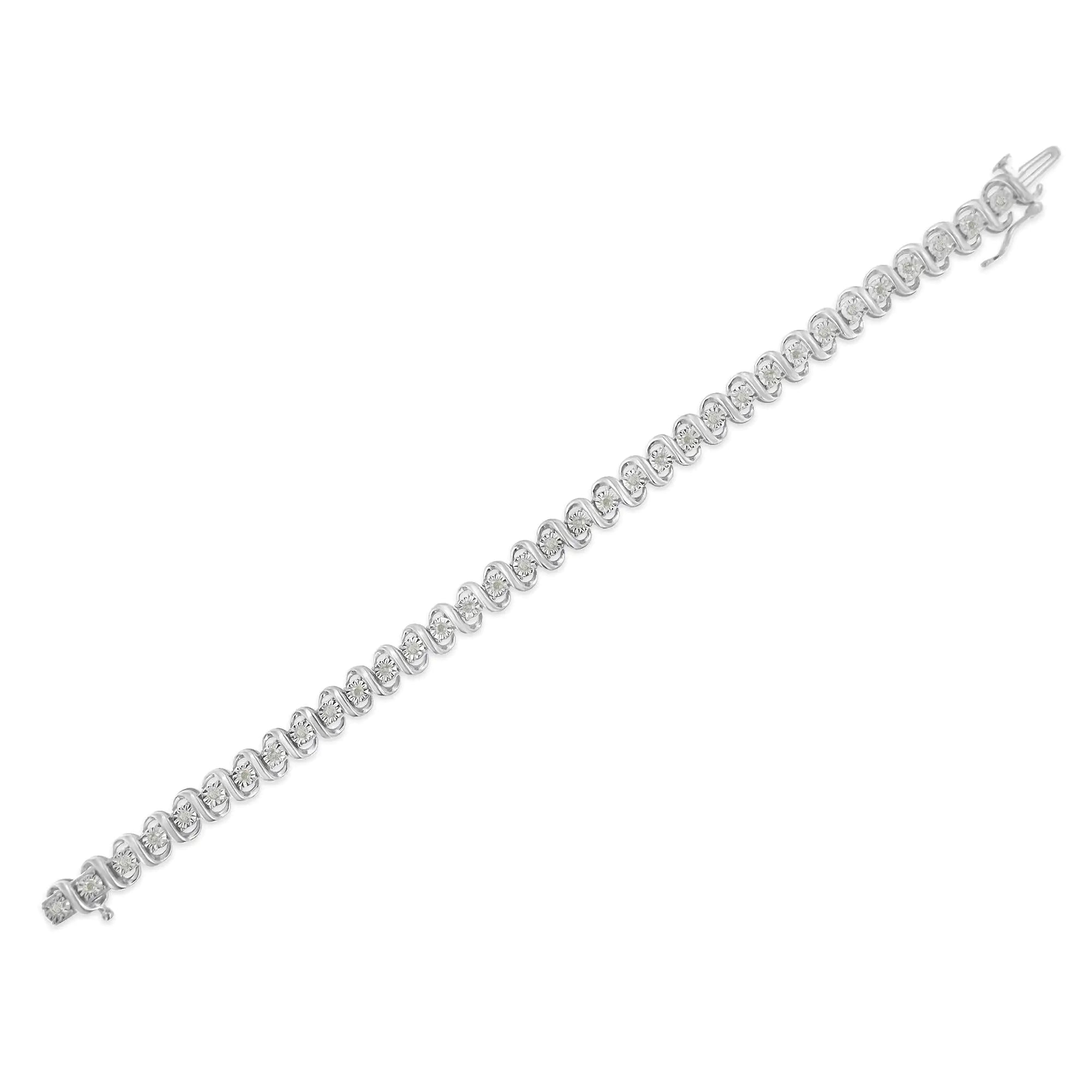 .925 Sterling Silver 1.0 cttw Miracle-Set Round Diamond S-Link Tennis Bracelet (I-J Color, I3 Clarity) -7" - Evallys.com # #