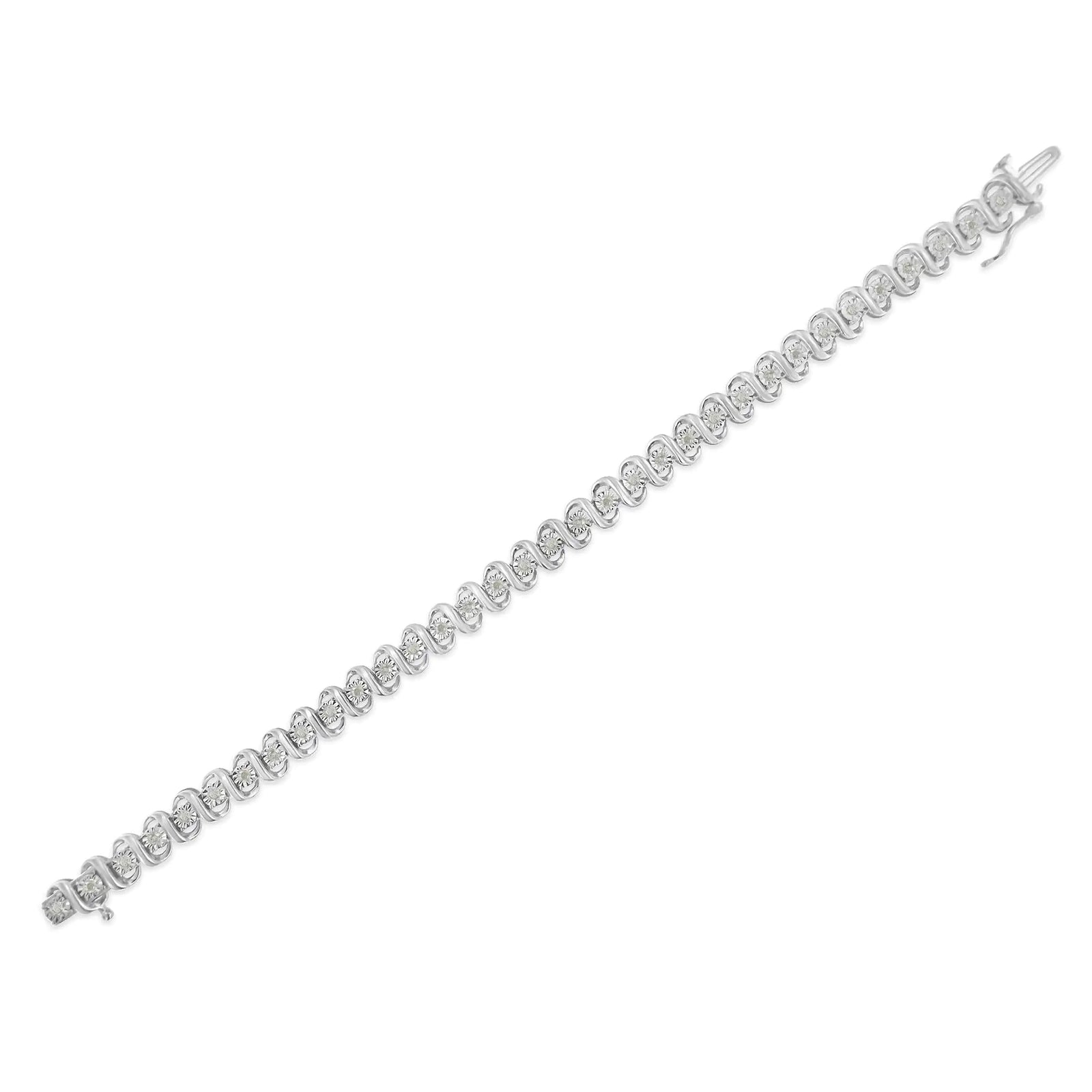 .925 Sterling Silver 1.0 cttw Miracle-Set Round Diamond S-Link Tennis Bracelet (I-J Color, I3 Clarity) -7