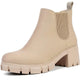 Women Chelsea Boots Comfortable Lug Sole Slip On Ankle Booties 7.5 Nude - Evallys.com