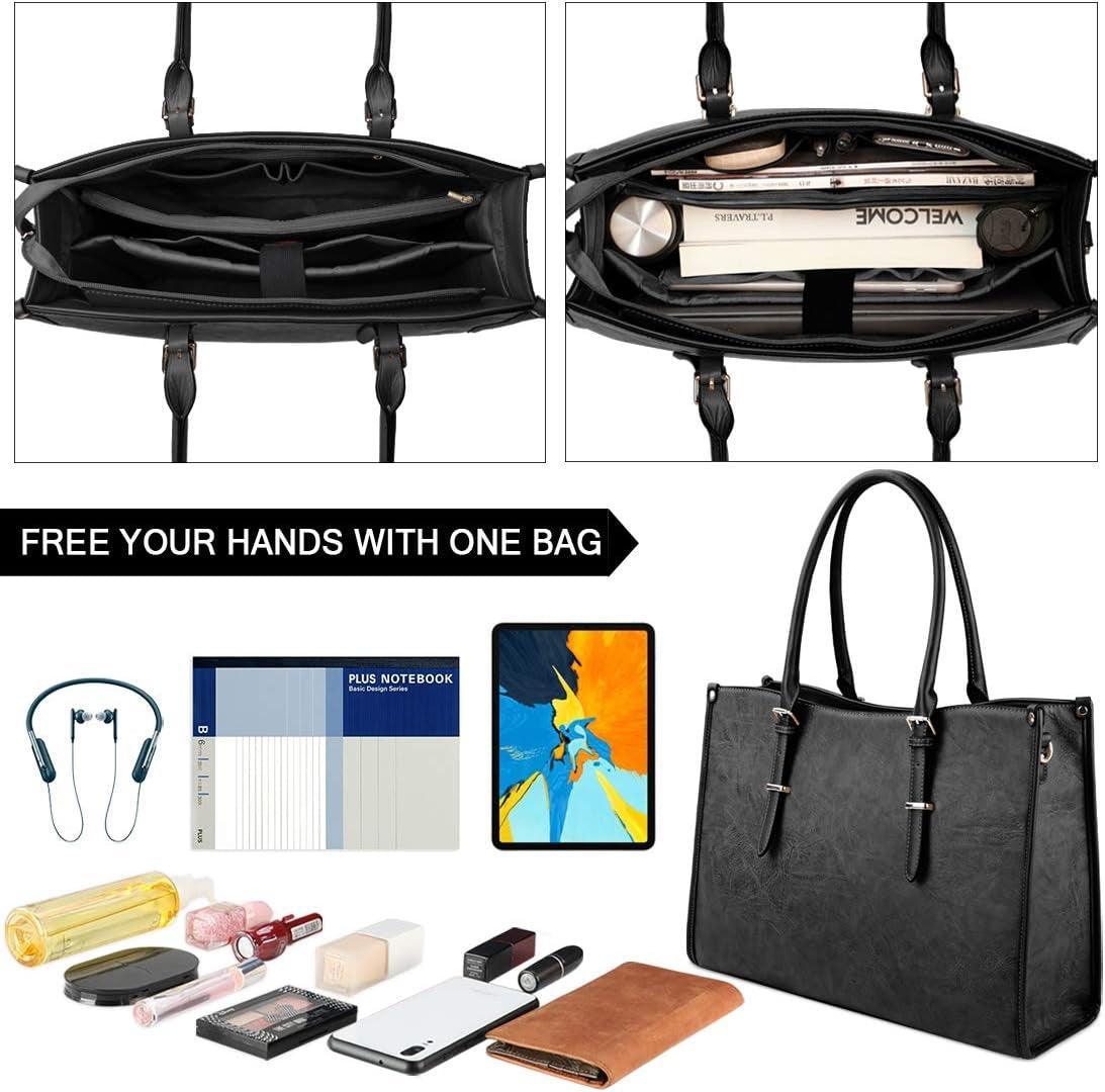 Laptop Bag 15.6 Inch Waterproof Lightweight Leather Laptop Tote Bag Womens Professional Business Office Work Bag Briefcase Computer Shoulder Handbag Black - Evallys.com # #