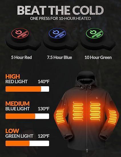 Heated Jacket For Men ANTARCTICA GEAR Winter Coat With 12V 16000mAh Battery Pack, Soft Shell Heating Hood Jacket - Evallys.com # #