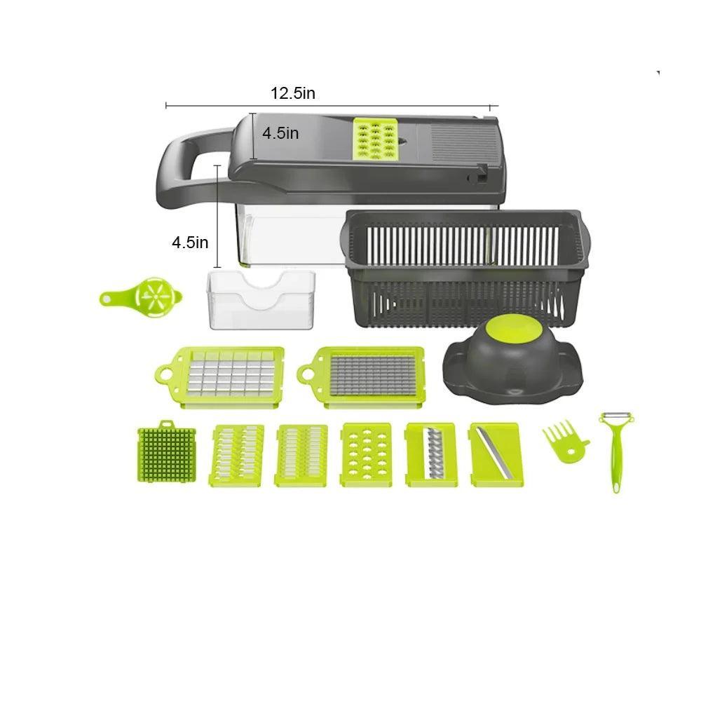 Donepart Vegetable Chopper 16 in 1 with Slicing Container 8 Blades Sink ABS and Stainless Steel Kitchen Accessories - Evallys.com # #