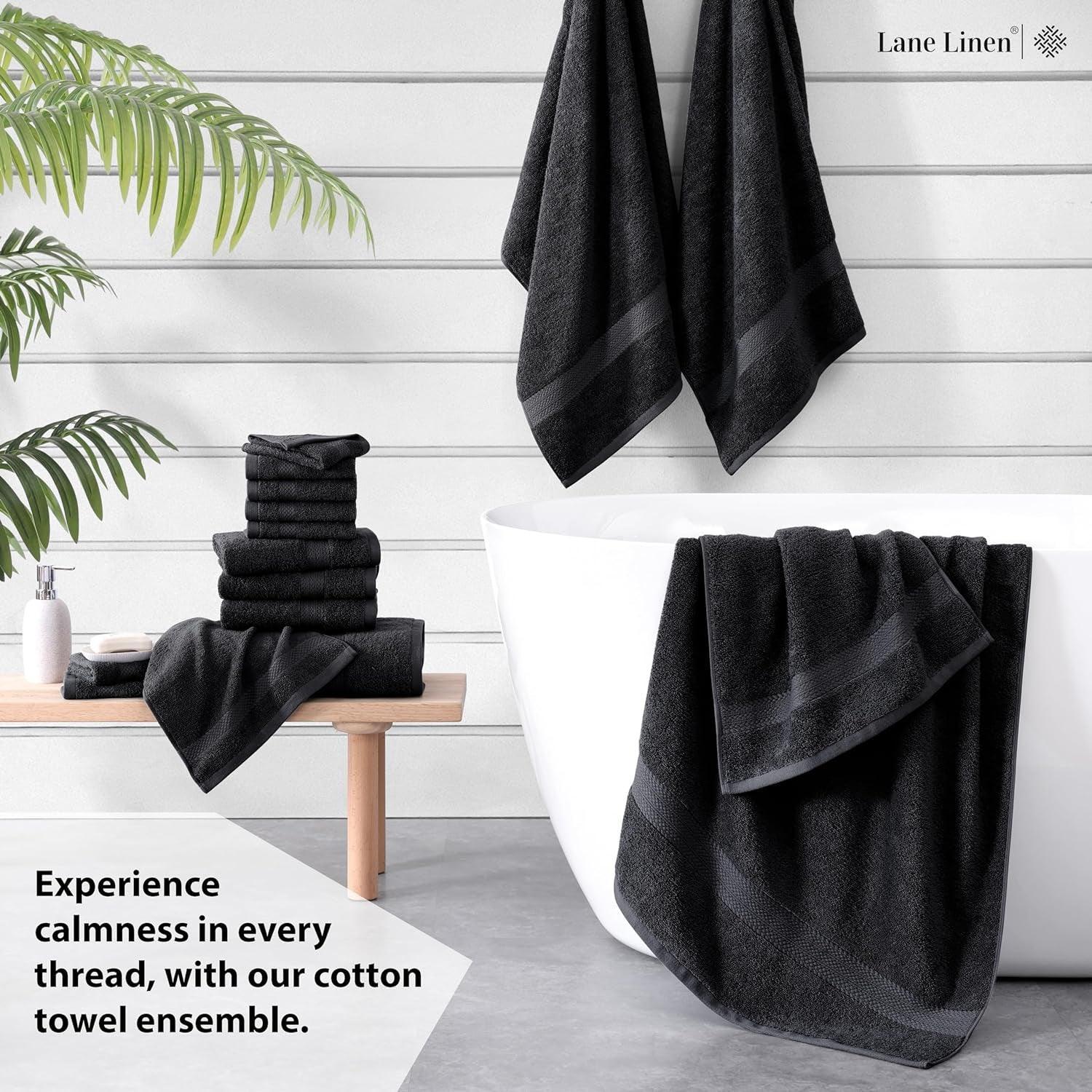 LANE LINEN 16 Piece Bath Towels - Black Towels - 100% Cotton Towels for Bathroom, Luxury Bath Towels, Highly Absorbent Bathroom Towel Set, 4 Bath Towels, 4 Hand Towels, 8 Wash Cloths - Black - Evallys.com # #