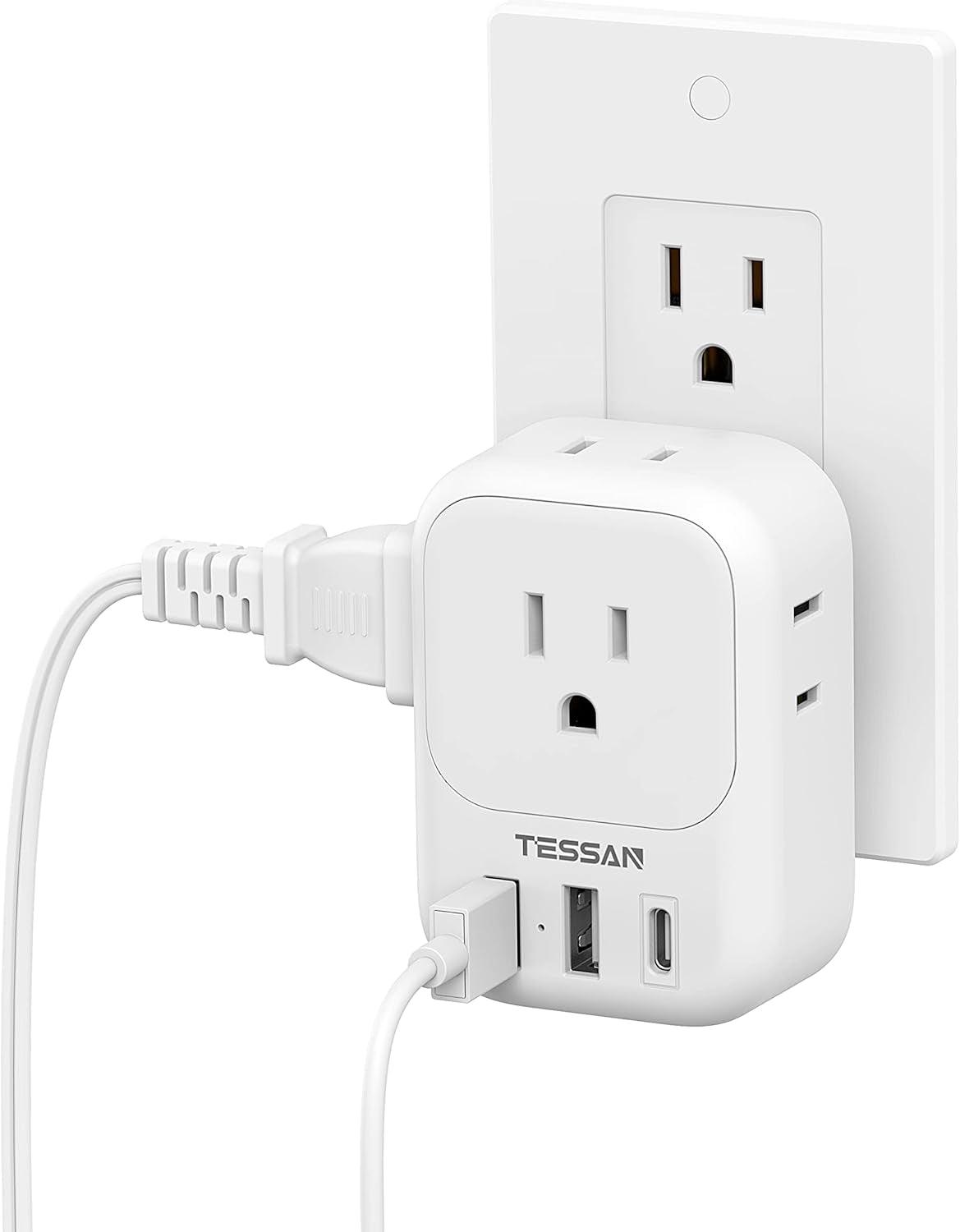 USB Charger Block, TESSAN USB Plug Adapter with Electrical 4 Box Splitter 3 USB Wall Charger Ports, Multi Plug Outlet Extender Charging for Cruise, Travel, Office, Dorm Essentials - Evallys.com # #