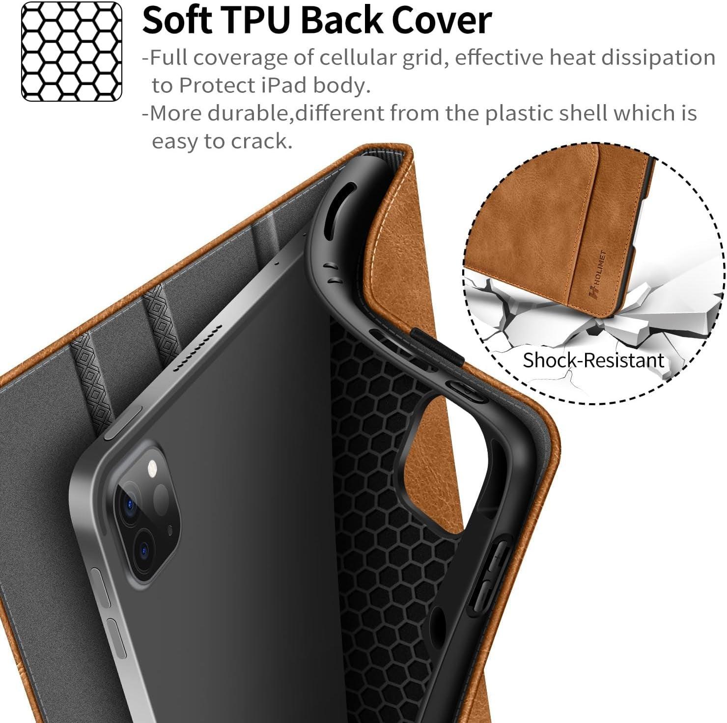 H HOLIMET Case for Ipad Pro 12.9 2022 6Th/5Th/4Th/3Rd Generation 2021 2020 2018 with Pencil Holder Pocket Soft TPU Back Shockproof, Auto Sleep/Wake, Vegan Leather - Evallys.com # #