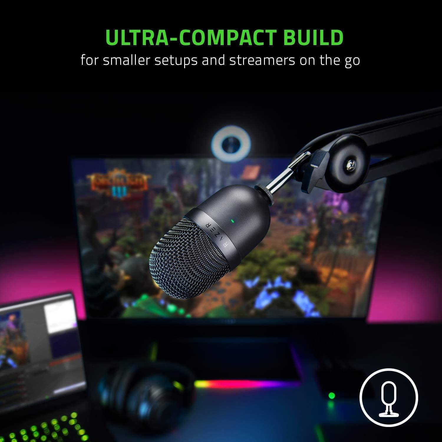 Razer Seiren Mini USB Condenser Microphone: for Streaming and Gaming on PC - Professional Recording Quality - Precise Supercardioid Pickup Pattern - Tilting Stand - Shock Resistant - Classic Black - Evallys.com # #