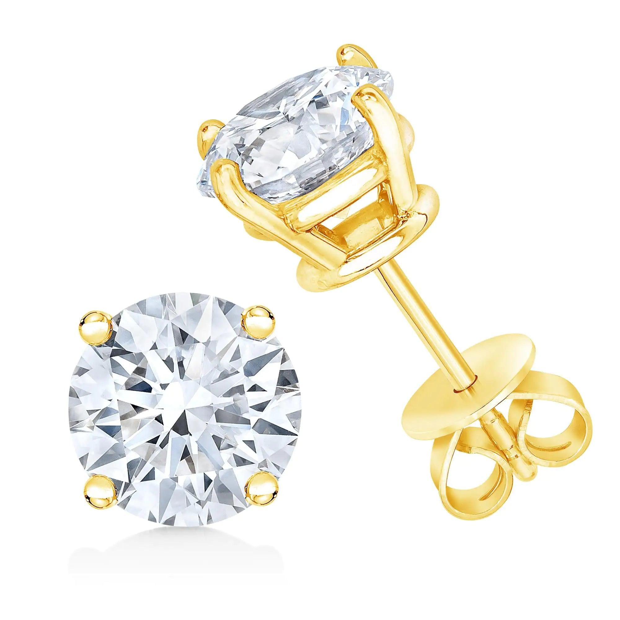 14K Gold 1/2 Cttw Round Brilliant Cut Lab Grown Diamond 4-Prong Classic Solitaire Stud Earrings - Evallys.com # #