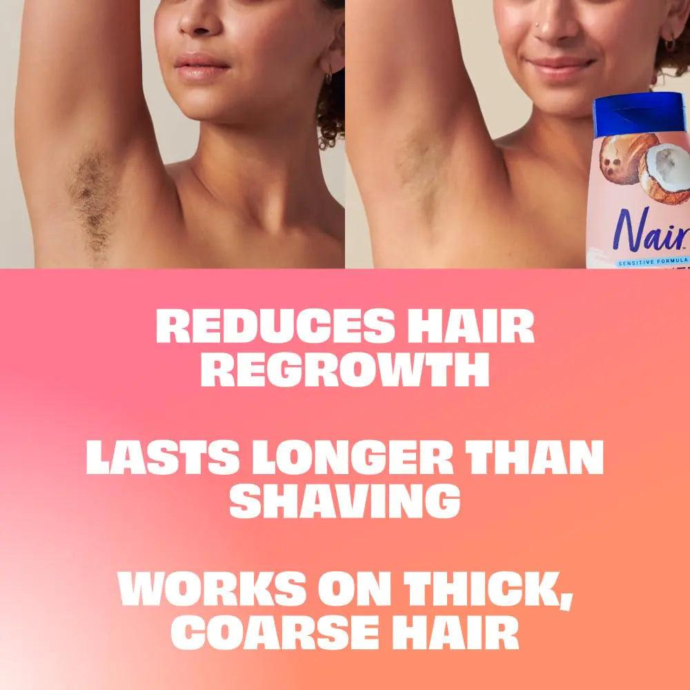 NAIR Sensitive Shower Cream Hair Remover with Natural Coconut Oil and Vitamin E, Body Hair Removal Cream for Women, 12 oz - Evallys.com # #