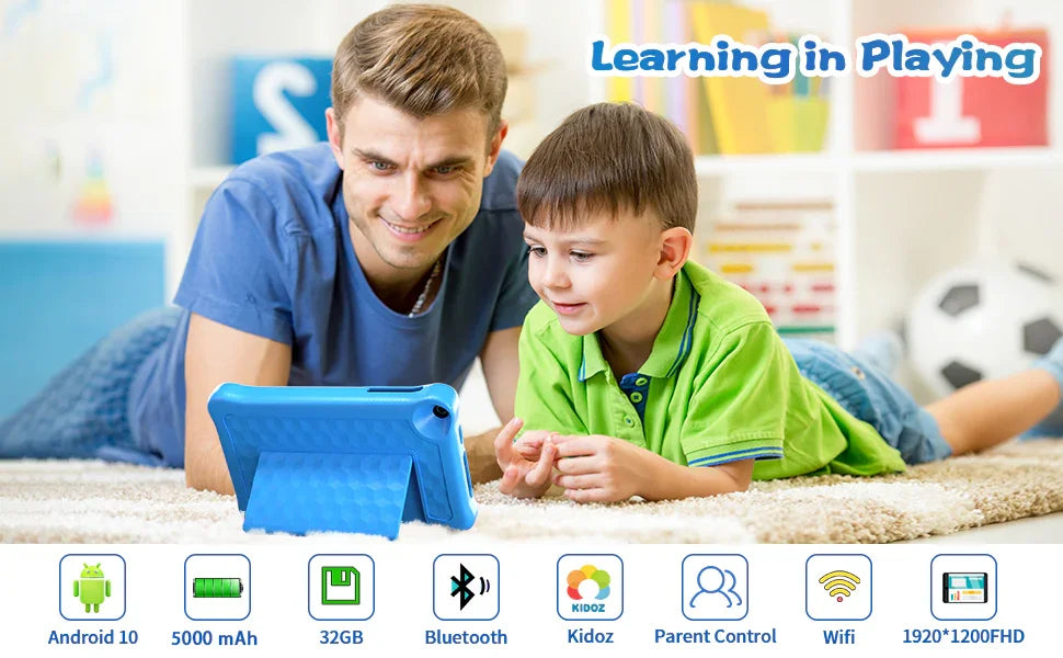 8 Inch Kid Tablet Android11 Learning Tablets Quad Core Processor 2GB+32GB 128GB Expansion 5000mAh Child Eye Protection With Case - Evallys.com