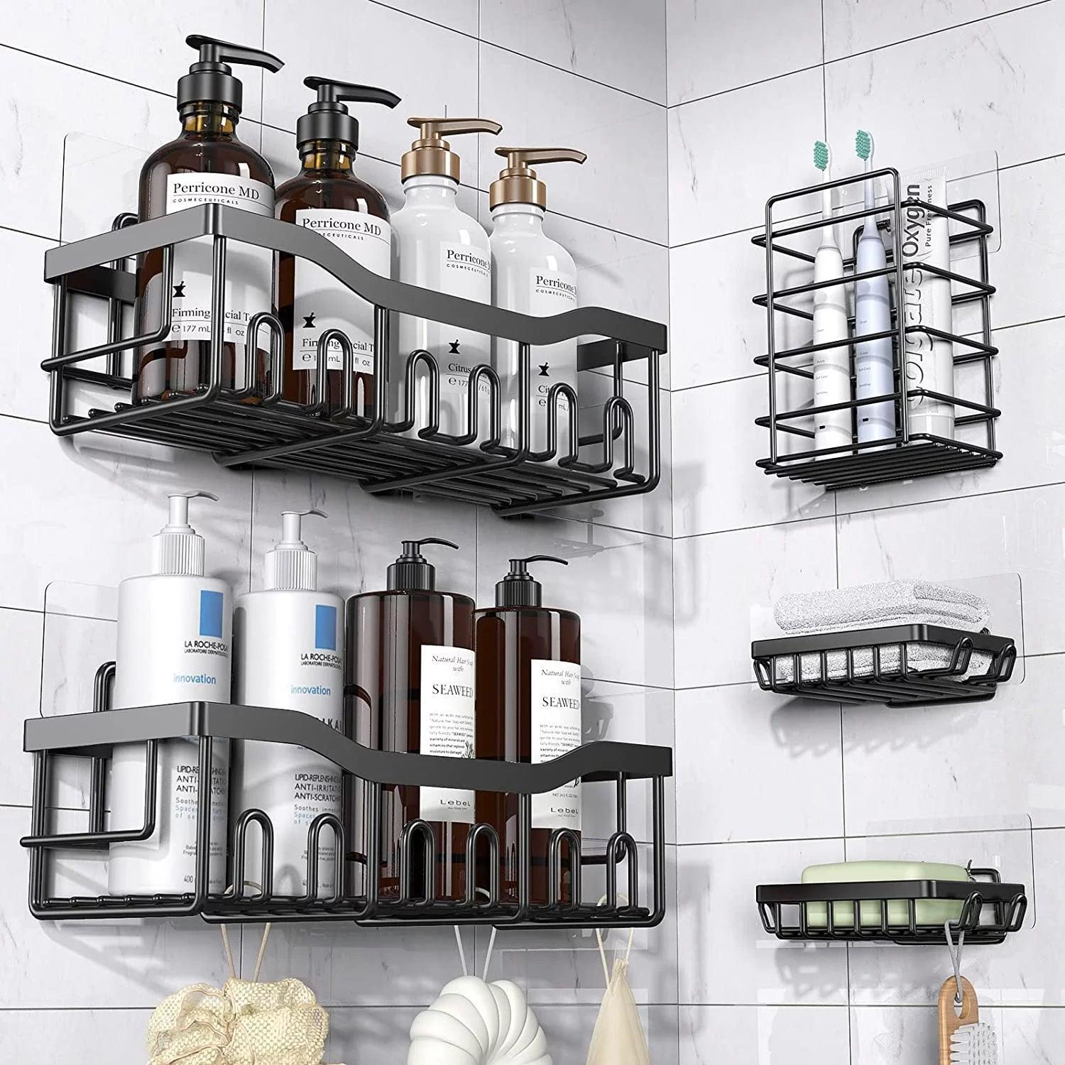 Shower Caddy 5 Pack, Adhesive Shower Organizer for Bathroom Storage, No Drilling, Large Capacity, Rustproof Stainless Steel Shower Shelves for inside Shower - Evallys.com # #