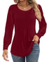 Ficerd Women's Puff Long Sleeve Tunic Tops Pleated Crew Neck Blouses Dressy Casual Loose Fit Fall and Winter Shirts Pink Floral Large - Evallys.com