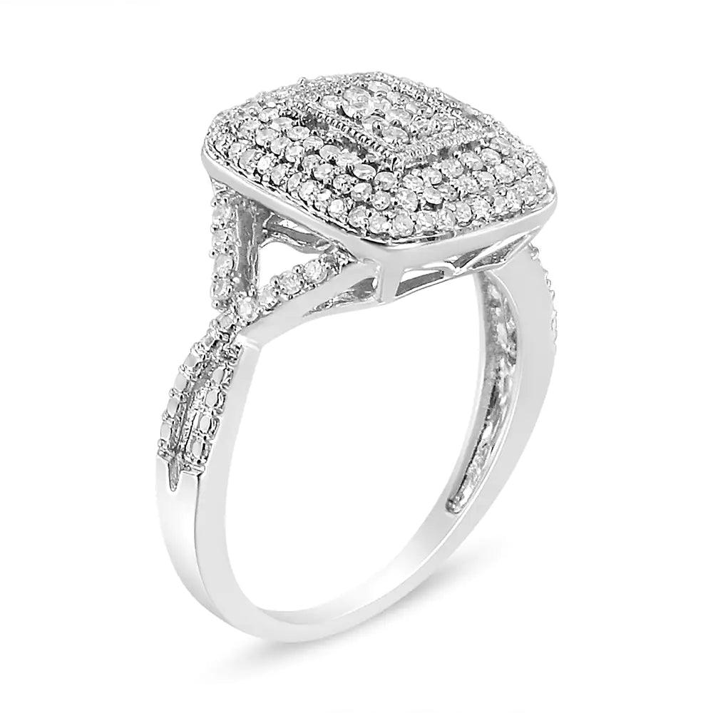 .925 Sterling Silver 1/2 Cttw Round-Cut Diamond Cluster Cushion Ring (I-J , I1-I2) - Evallys.com # #