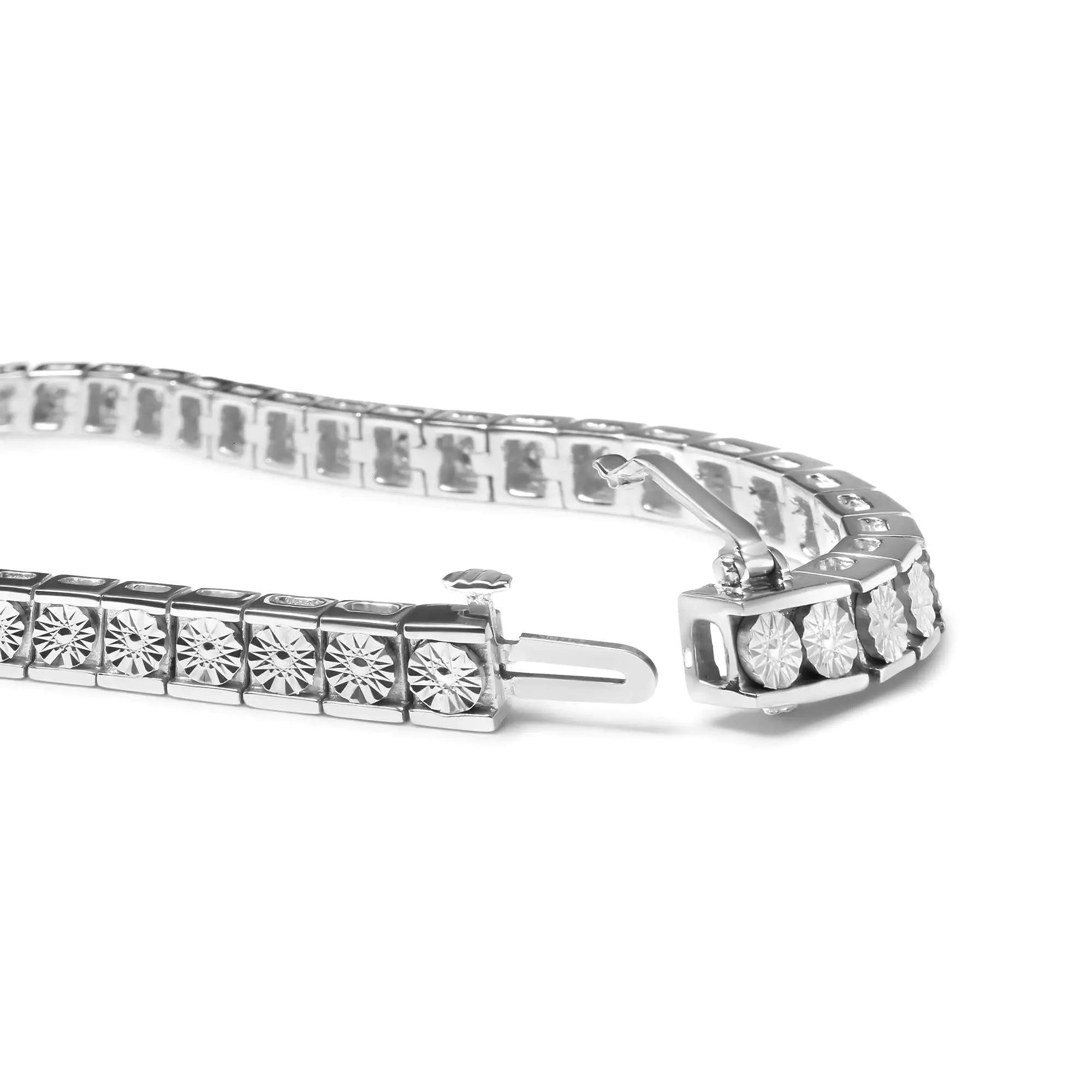 .925 Sterling Silver 1/4 Cttw Miracle Set Diamond and Bead Link 7.25" Tennis Bracelet (I-J Color, I2-I3 Clarity) - Evallys.com # #