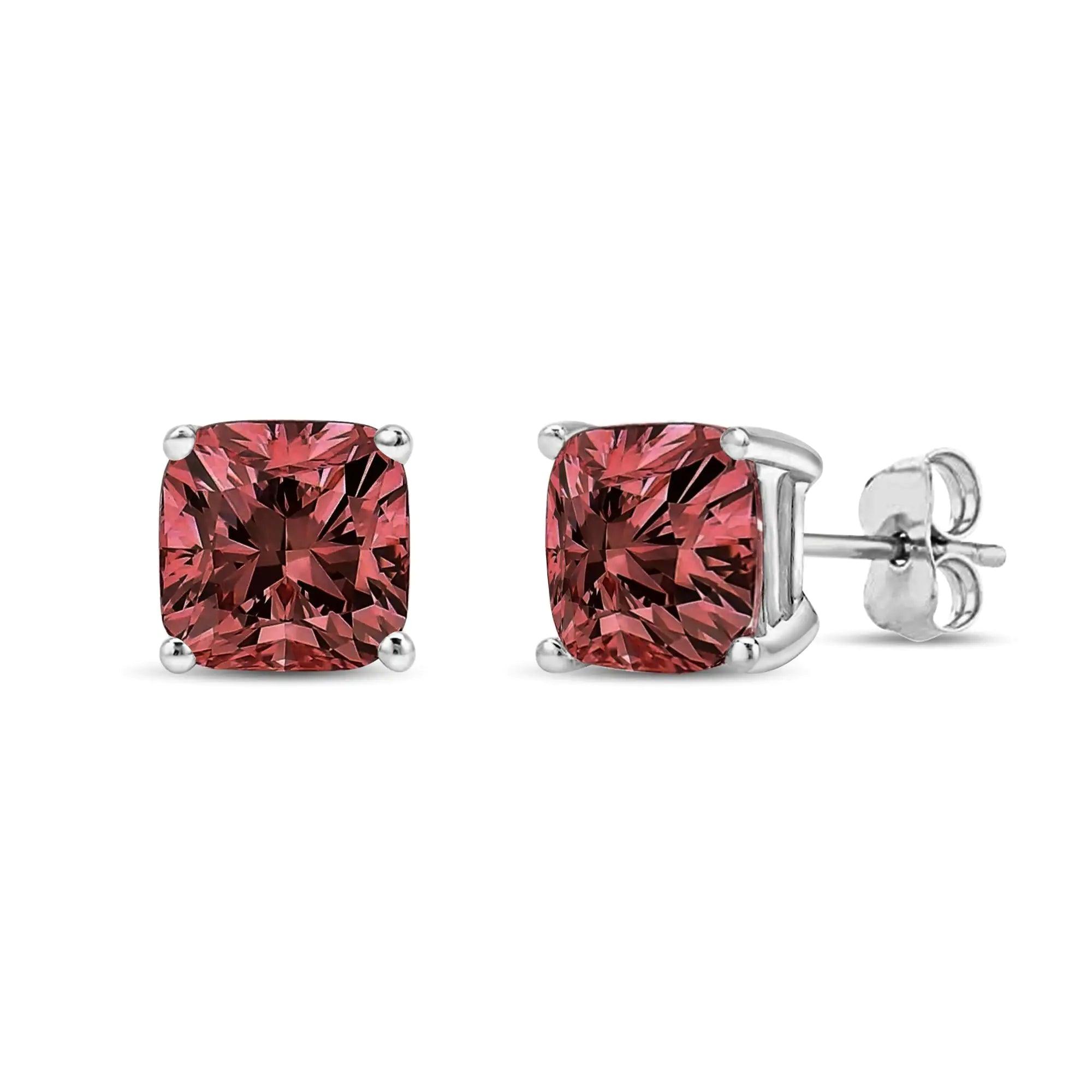 14K White Gold Lab Grown Pink Cushion 4-Prong Set Classic Diamond Solitaire Stud Earrings (Pink Color, VS1-VS2 Clarity) - Evallys.com # #