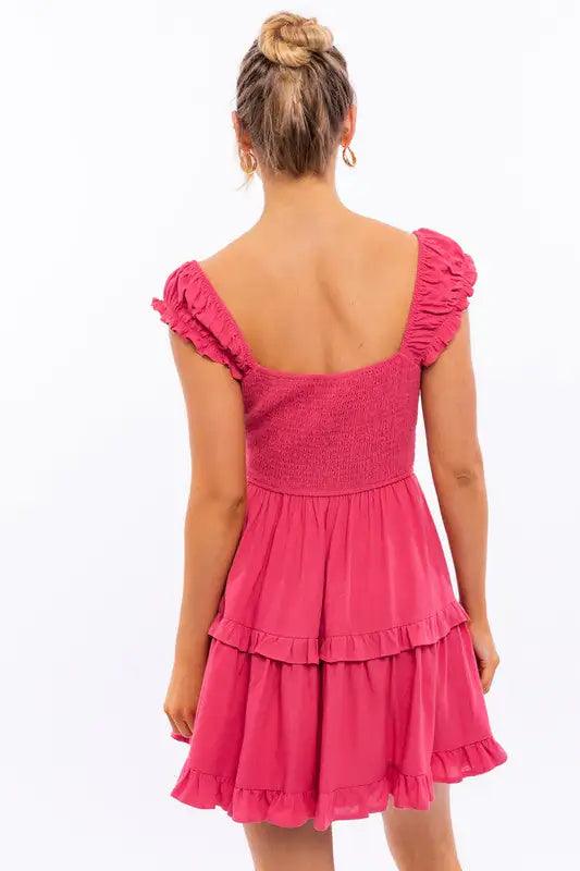 Cap Sleeve Ruffle Mini Dress - Evallys.com # #