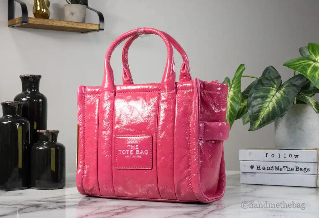 Marc Jacobs The Shiny Crinkle Mini Magenta Leather Tote - Evallys.com # #