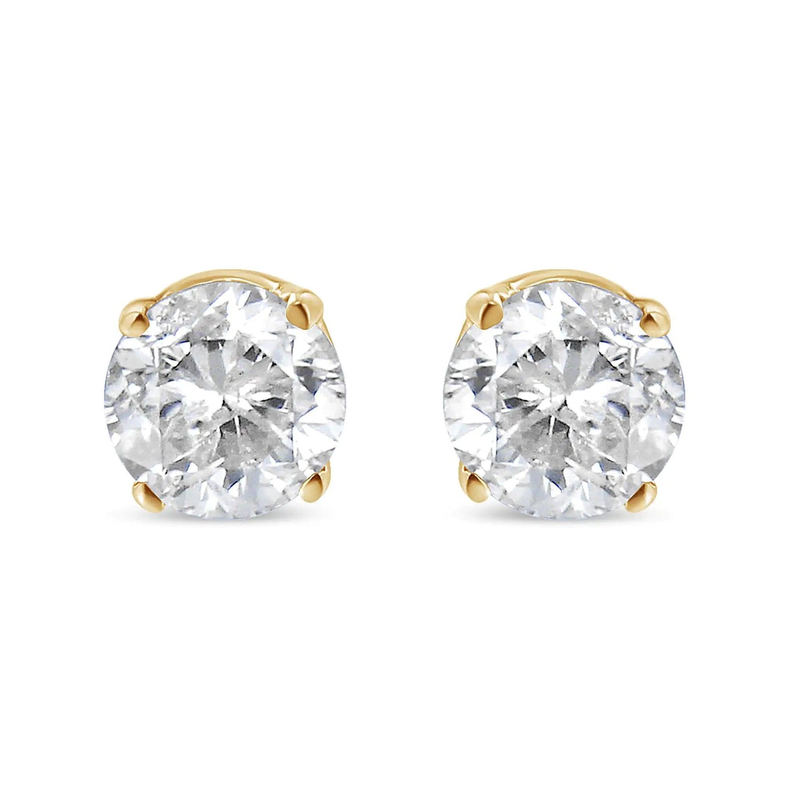 10K Yellow Gold 1/2 Cttw Round Brilliant-Cut Diamond Classic 4-Prong Stud Earrings (K-L Color, I1-I2 Clarity) - Evallys.com # #