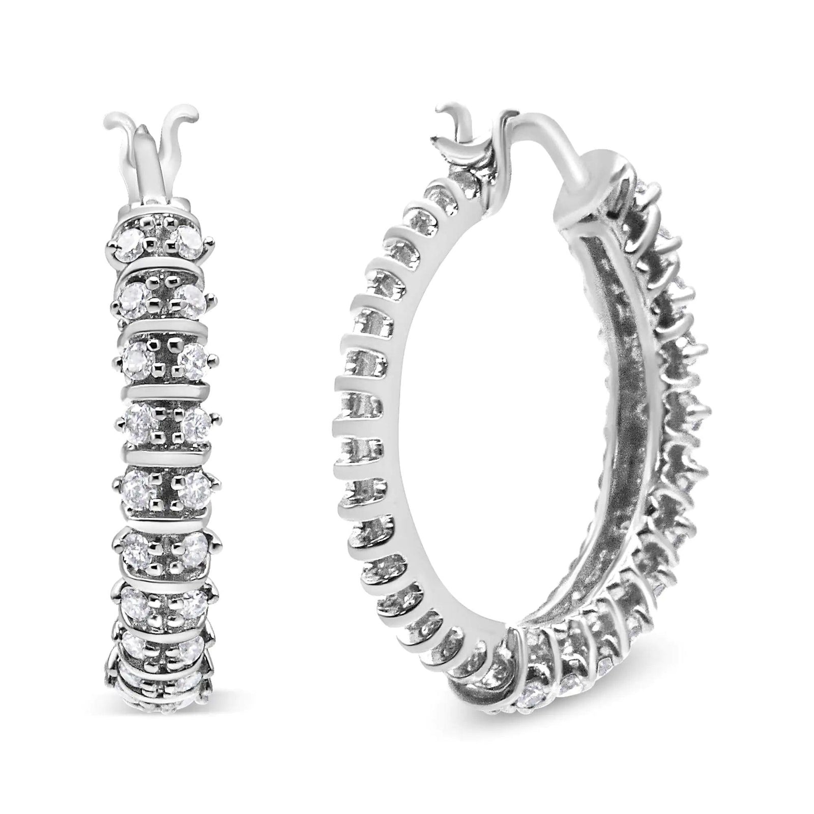 10K White Gold 1/2 Cttw Lab Grown Round Diamond 2 Row Semi Eternity Hoop Earrings (G-H Color, SI1-SI2 Clarity) - Evallys.com # #