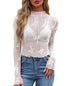 WIHOLL Womens Mesh Sheer Tops Sexy Crew Neck Summer Loose FIt Party Clubwear Shirts Large A-1white Lace - Evallys.com # #