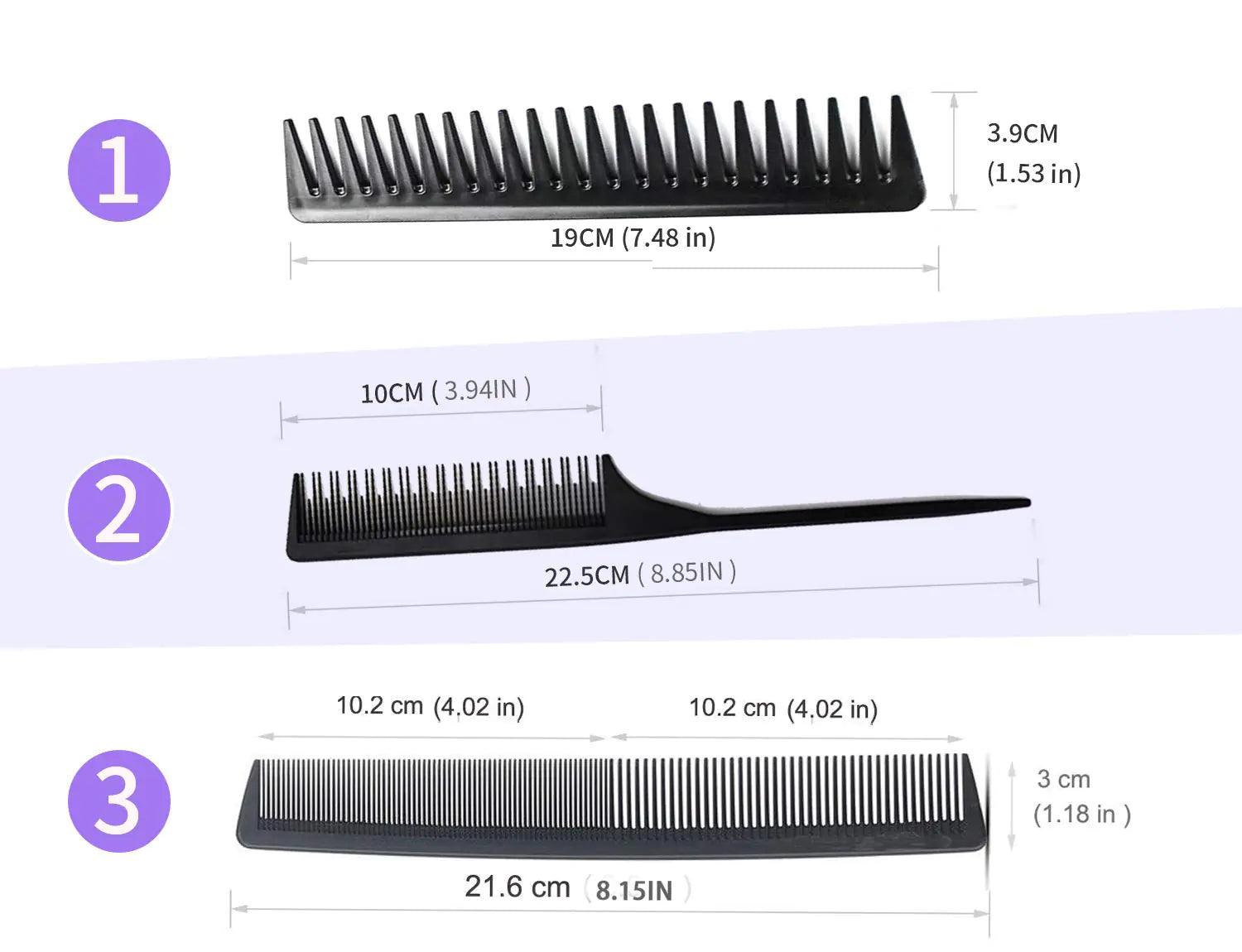 3 Pack Professional Cutting Comb Set, Teasing Comb, Fine and Wide-Tooth Combs for All Hair Types Black6 - Evallys.com # #