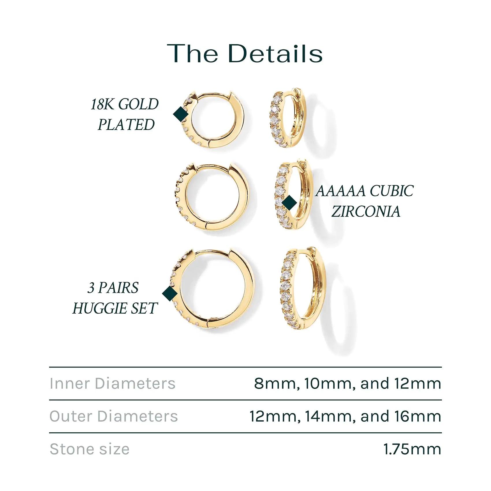 PAVOI 18K Gold Plated 925 Sterling Silver Post, 3 Pairs Small Gold Hoop Earrings Set | Mini Cartilage Helix Huggie Hoop Pack for Women Men 8mm 10mm 12mm White & Yellow Sets - Evallys.com # #