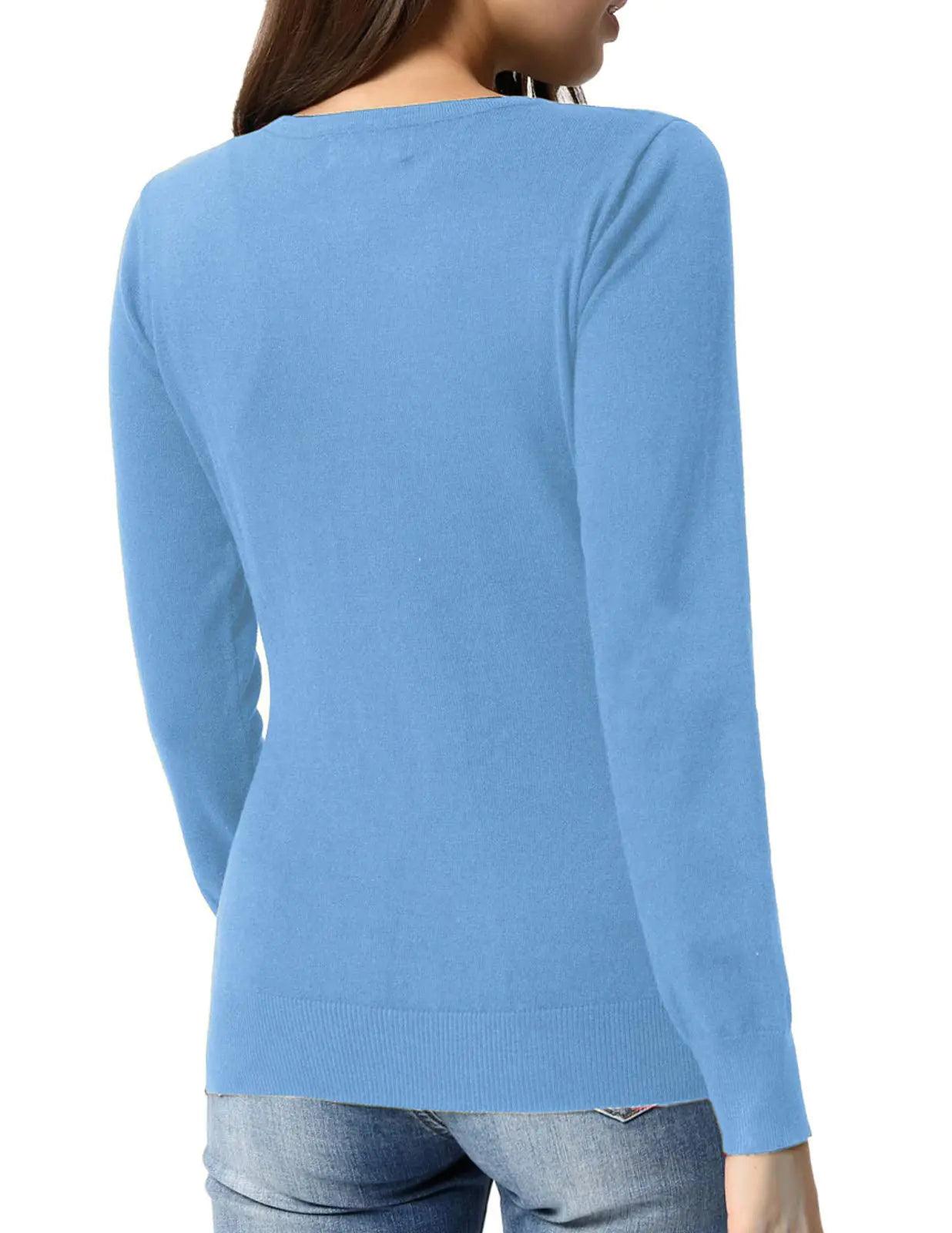 GRACE KARIN Women's Long Sleeve Button Down Crew Neck Classic Sweater Knit Cardigan Baby Blue Large - Evallys.com # #