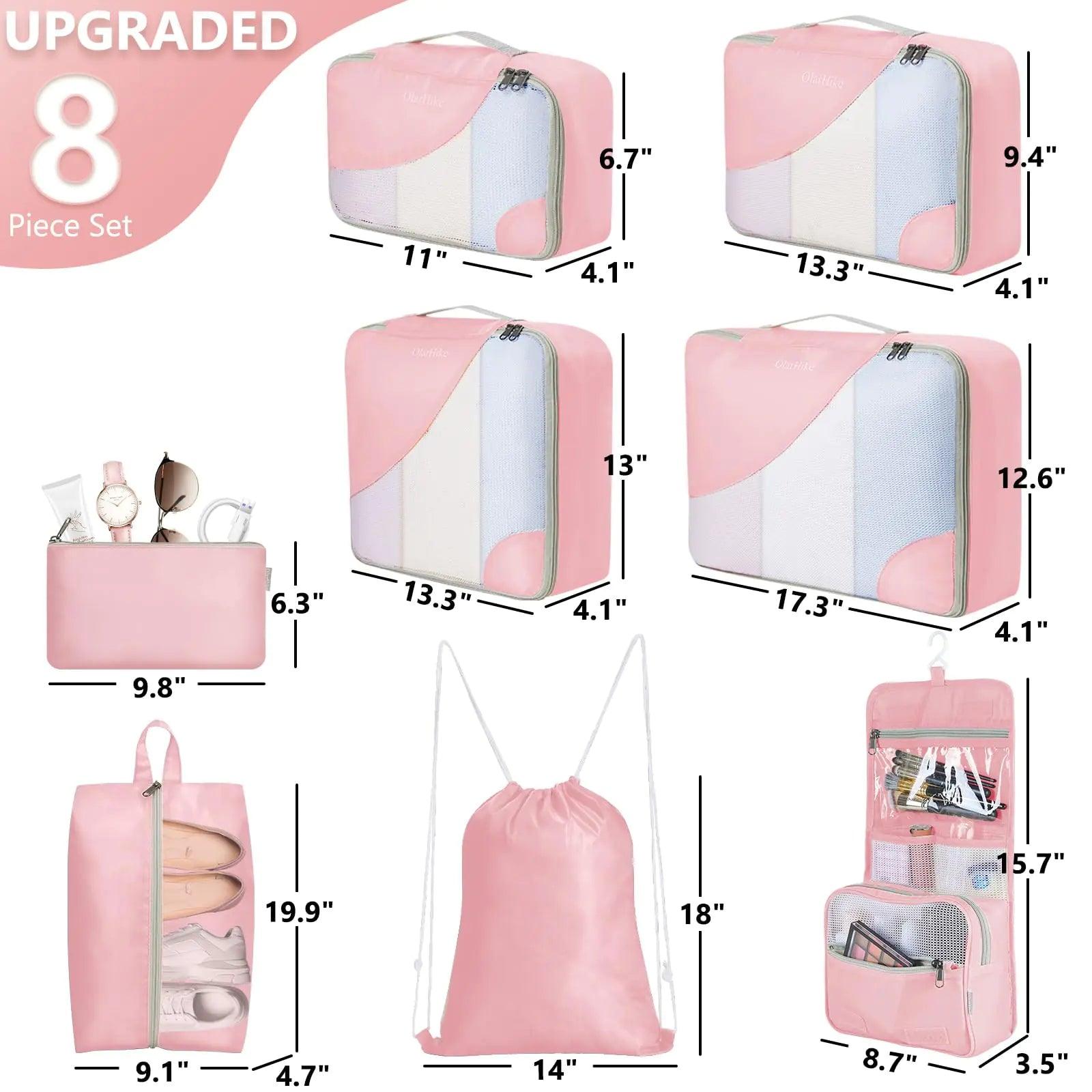 8 Set Packing Cubes for Travel, Sturdy Suitcase Organizer in 4 Sizes (Extra Large, Large, Medium, Small), OlarHike Luggage Cubes with Toiletry Bag, Travel Essentials, Cruise Ship Gifts for Women, Pink 04-Pink - Evallys.com # #