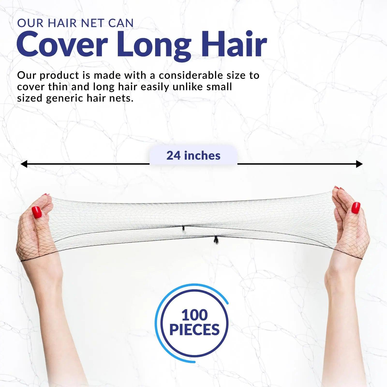 Hair Net Black - 100Pcs – 24 inches Invisible Nylon Hair Nets for Women and Men - Perfect for Hair Bun, Sleeping, & Kitchen Food Service - Evallys.com # #