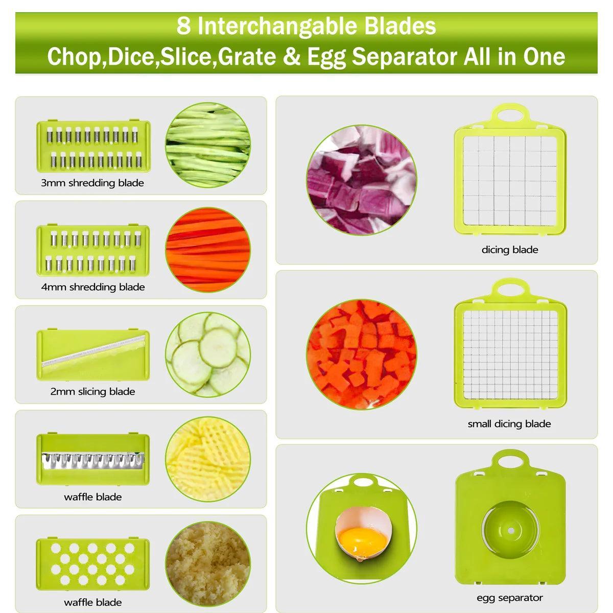 Vegetable Chopper, Multi-Functional 12-In-1 Food Chopper Onion Chopper with Draining Basket, Veggie Chopper, Kitchen Vegetable Slicer Cutter Dicer, Onion Salad Chopper Potato Slicer with Container - Evallys.com # #